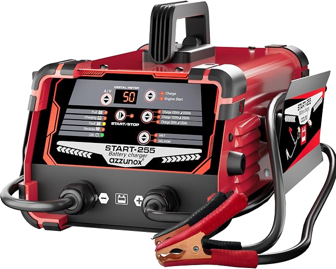 12V/24V Car Battery Charger & Engine Starter – Up to 50A Fast Charging, 250A Cranking Amps, Auto Maintainer, Desulfator, Repair & Winter Mode for AGM, Gel, Deep Cycle Batteries