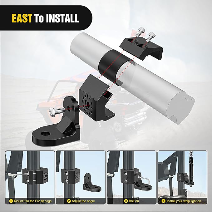 Nilight UTV Whip Light Mount Flag Antenna Mounting Bracket Adjustable for Pro-fit Cage Compatible with Polaris Ranger General Can am Defender Commander Maverick Trail/Sport