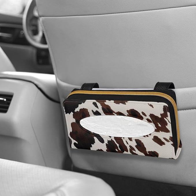Brown Cowhide Backseat Tissue Case Holder Hanging Visor Tissue Holde Brown Cowhide PU Leather Tissue Box Napkin Holder