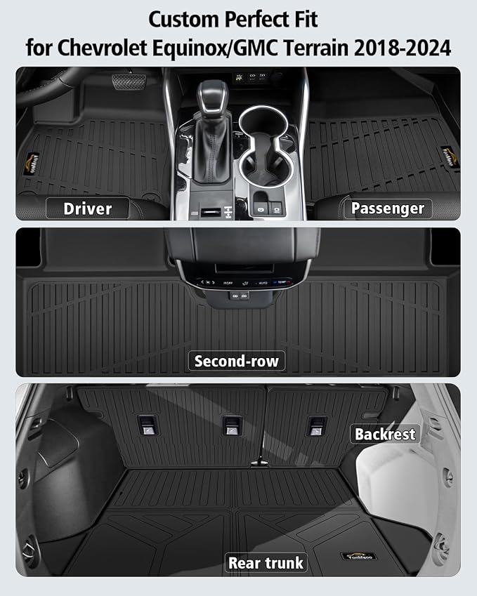Floor Mats Custom for Equinox/Terrain 2018-2024 | All Weather TPE Rubber Floor Liners, Cargo Liner, Backrest Mat Full Set for Equinox Accessories