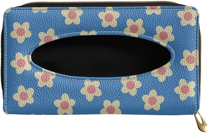 Blue Flower Leather Visor Tissue Holder Car Visor Accessories Adjustable Car Sun Visor Tissue Box Holder Car Decoration for Women Girls
