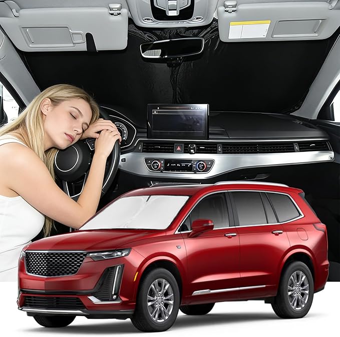 Windshield Sunshade Custom Fit Cadillac XT6 2020-2025Upgrade 4 Layers | Car Sun Windshield XT6 Car Window Shade Front Windshield Sun Visor Blocks UV Rays Keep Cool Car Accessories