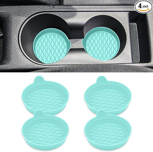 4PCS Car Cup Holder Coasters, Universal Silicone Non-Slip Insert Cup Coasters, Soft Wave Pattern Cup Holders, Car Interior Accessories for SUV, Truck, RV (Green)
