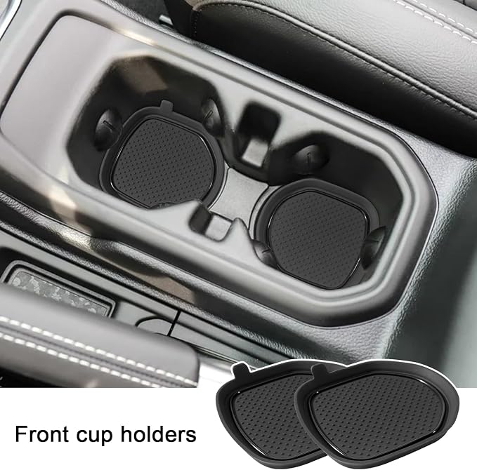 Cup Holder Coaster for Wrangler JL JLU 2018-2025 2026 Wrangler Accessories | for Gladiator JT 2020-2026 Silicone Cup Inserts, Interior Mats Pad, 4-pcs Set, for Deep Rear Cup Holders, Black Trim