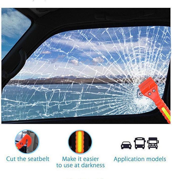 4PCS GoDeCho Car Emergency Window Breaker and Seat Belt Cutter Hammer Tool | with Light Reflective Tape,with Protective Bracket, for Driver Gift