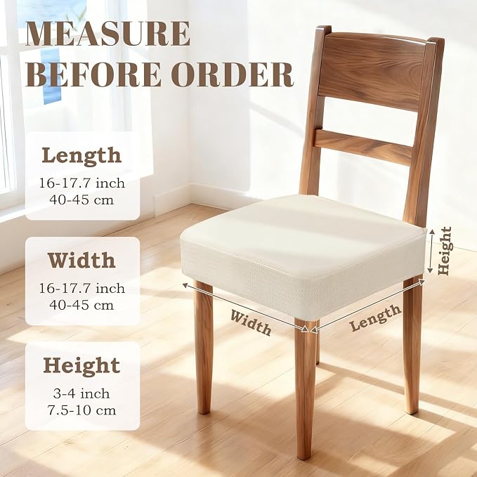 Songrey Waterproof Chair Covers for Dining Chairs, Set of 4, Beige | No Rear Seat Covers for Dining Room , Chair Protector Slipcover, Stretch Removable Washable