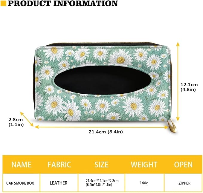 Daisy Flower Car Leather Car Tissue Holder for Car Sun Visor Tissue Box Holder PU Leather Car Visor Accessories Easy to Install