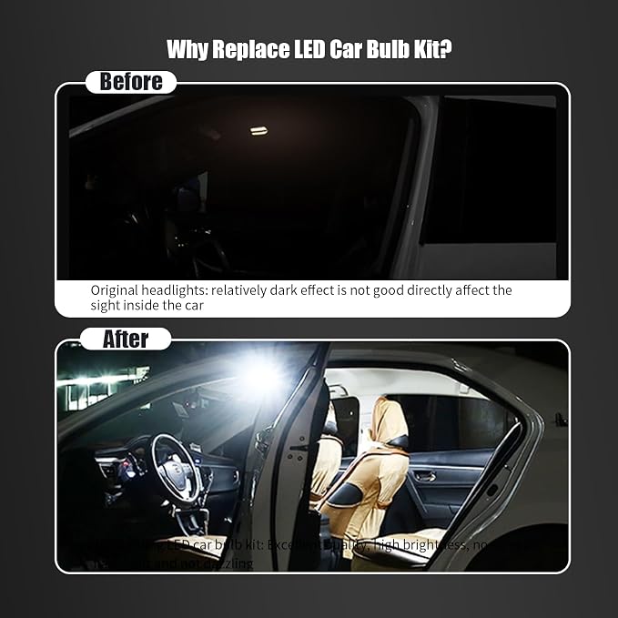 Pack-24 Car LED Bulb Kit Set, T10 31 mm 42 mm Interior Car Lights Bulbs Dome Light, Festoon Bulbs LED Replacement Bulbs for Car Dome Map Door Courtesy License Plate Lights (White)