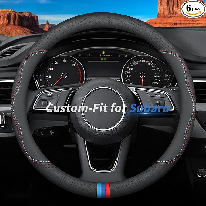 Deer Route Custom-Fit for Subaru Steering Wheel Cover, Premium Leather Car with Logo, Non-Slip, Breathable, Accessories (C-Style, Subaru)