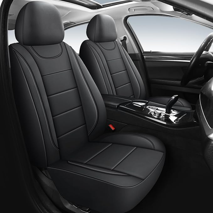 HChengkikz Front Car Seat Cover, Waterproof Faux Leather (Black) | Car Seat Protectors, Quilting, Easy to install, Airbag Compatible, Universal Fit for Most Suvs, Trucks, SUVs