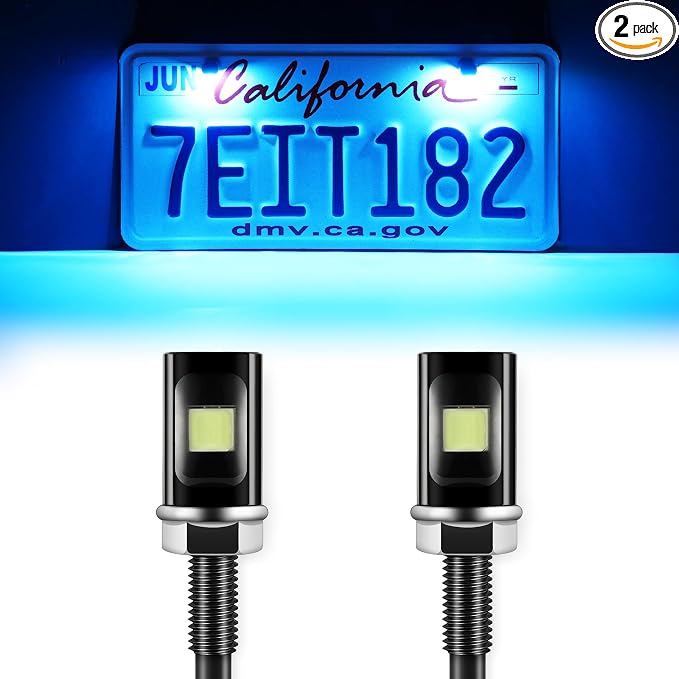 LivTee Super Bright License Plate Light, 12V License Tag Screw Bolt Accessories, Waterproof Black Aluminium Light Holder, Legal for Car Motorcycle Truck RV ATV Bike, Ice Blue(2PCS)