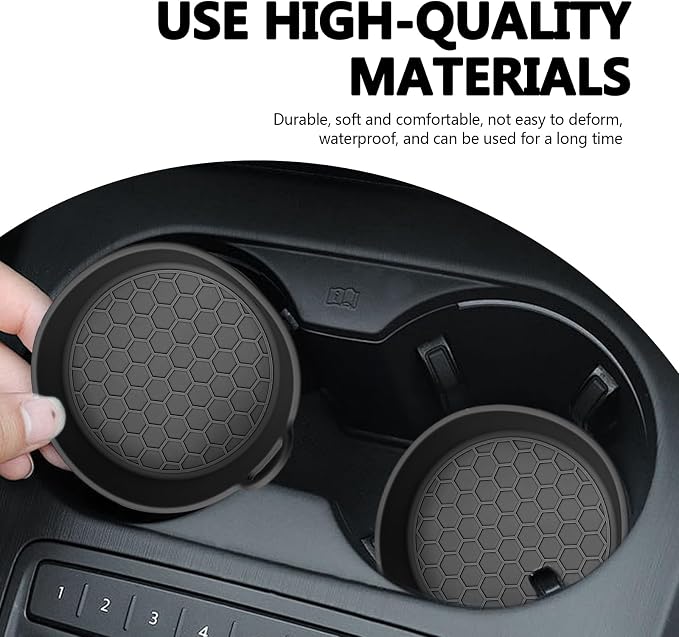 4 Pack Car Cup Holder Coaster, Universal Silicone Non-Slip Insert Pad, Waterproof Spill-Proof Drink Mat for SUV Sedan Truck, Automotive Interior Accessories (Black)