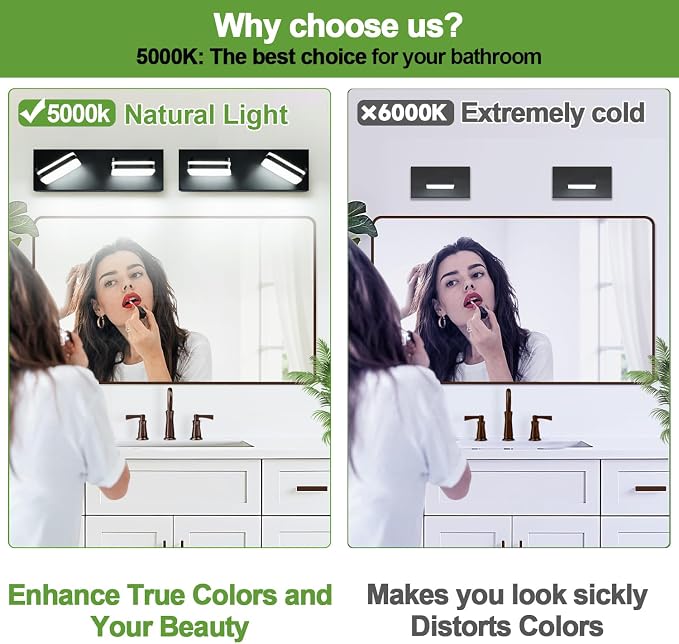 Torondo 360° Rotate LED Bathroom Vanity Light Fixtures, Acrylic Vanity Lights for Bathroom, Modern Wall Lighting Fixtures Over Mirror Living, Matte Black, Natural White, 2-Light, 14-Inch