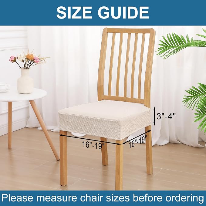 Smiry Waterproof Seat Covers for Dining Room Chairs Set of 10, Stretch Jacquard Removable Washable Chair Seat Slipcovers Protector, No Rear Covers, Beige