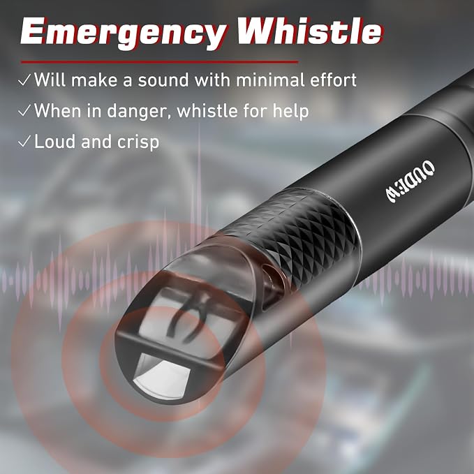 4-in-1 Car Window Breaker Seatbelt Cutter Emergency Escape Tool | Portable Spring Loaded Glass Breaker, Survival Whistle, LED Flashlight, Aluminum Alloy Safety Hammer for Emergencies, Black