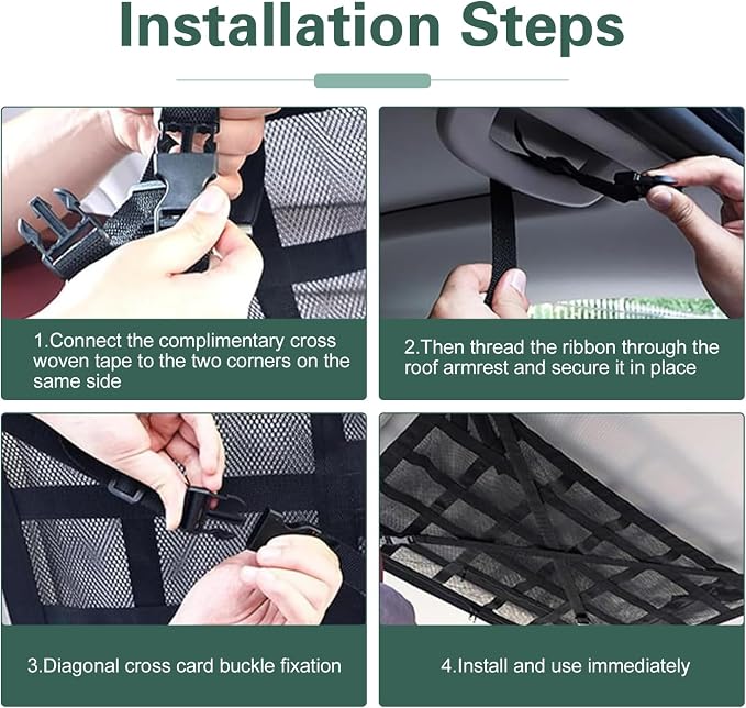 Car Ceiling Cargo Net, 31.5" x 21.6" Double-Layer Mesh Roof Storage Net, Adjustable Car Roof Mesh Storage Nets Organizer, Universal for SUV, Travel Road Trips, Camping Essentials