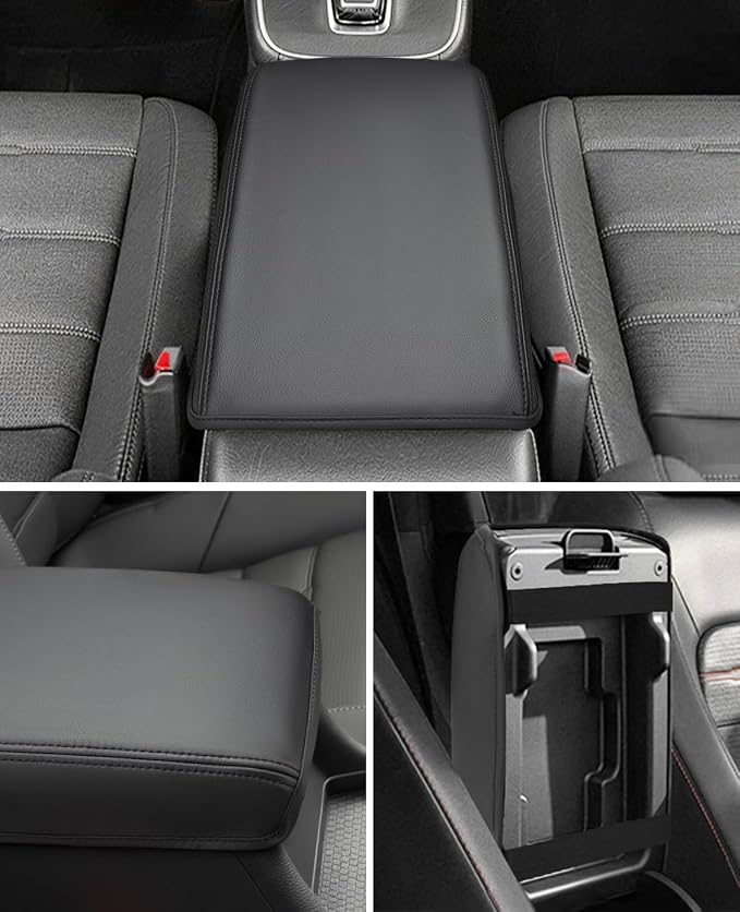 INTGET for 2023 2024 2025 2026 Honda CRV Center Console Cover Leather Middle Armrest Cover Center Console Lid Protector for 2026 Honda CRV Accessories (Black Stitches,2023+)