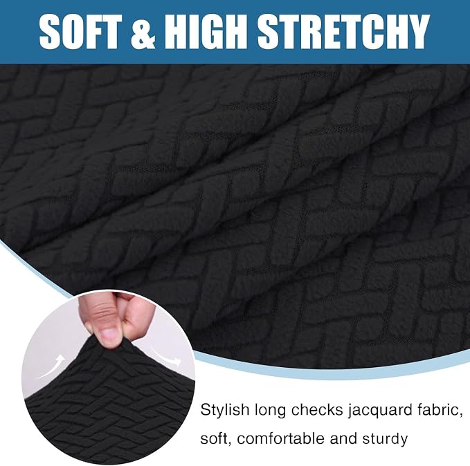 Smiry Waterproof Couch Cushion Covers, Stretch Jacquard Thick Sofa Cushion Covers, Washable Seat Slipcover Elastic Furniture Protector for Pets, Kid (3PC, Black)