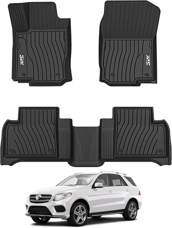 3W Floor Mats for 2012-2019 Benz ML/GL/GLE/GLS Series (ML/GL/GLE/GLS 350/450/550/63 AMG), TPE All Weather Custom Fit Floor Liner for 1st and 2nd Row Full Set Car Mats, Black