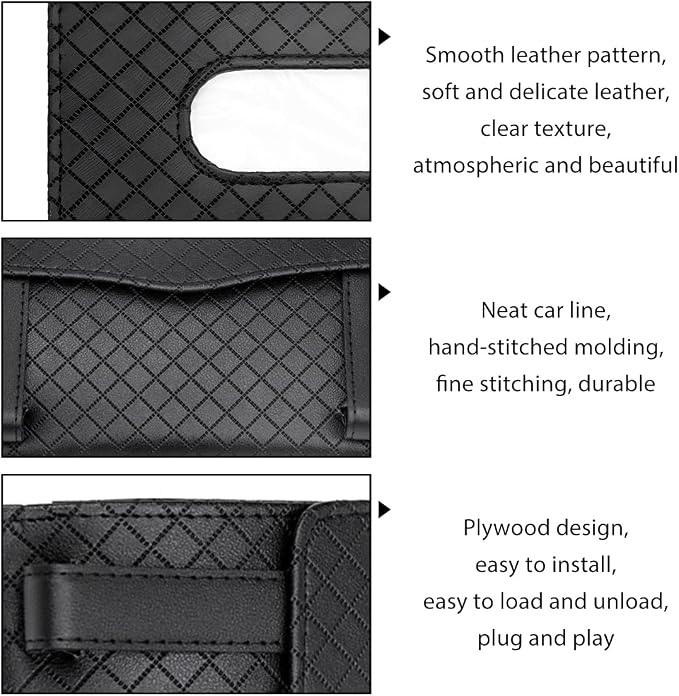 Car Tissue Holder, Leather Sun Visor Hanging Napkin Holder with Tissue Refill, Clip-On Visor Mask Dispenser Premium Paper Towels Case for Vehicles, Universal Car Accessories (Black)