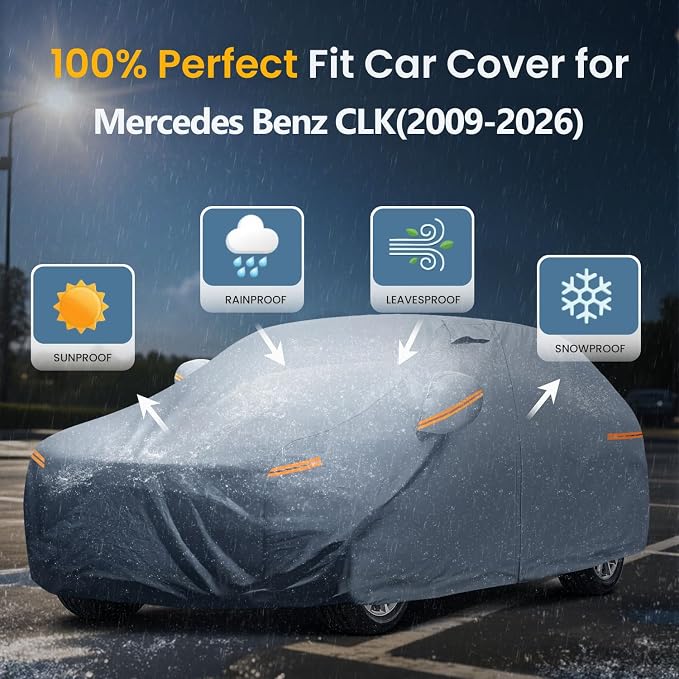 Waterproof Benz CLK 200 280 320 350 430 500 Car Cover with Breathable Vents, [Upgrade] Premium Covers with Cotton Liner and Zipper Door,Sun Rain Snow Dust Uv Protection.(Gift with Towel)