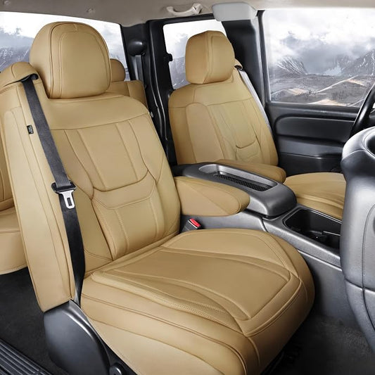 Coverland Custom Truck Car Seat Covers Front Seats for [2003-2006 GMC Sierra 2500HD, 3500HD Crew Cab Captain Seats] - Protector Water Resistant Leather Memory Form Seat Cushion [Front-Beige]