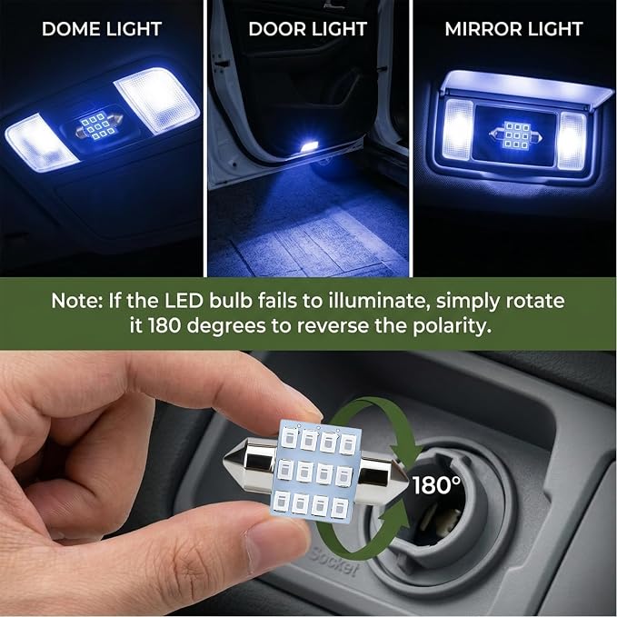 24PCS LED Interior Bulb Kit, Multi-Spec 194 T10 DE3175 578 31mm 42mm Dome Light Bulbs, Interior Replacement Lamps for Car Map, License Plate, Door, Trunk and Side Marker Lighting (Blue)