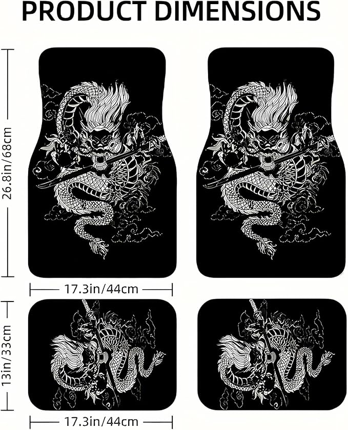 Universal Fit Car Floor Mats Set of 4Pcs, Domineering Chinese Dragon King Print All-Weather Front Rear Car Carpet Mats, Non-Slip Car Floor Mat Car Accessories for Automotive Trucks SUV Sedans Vans