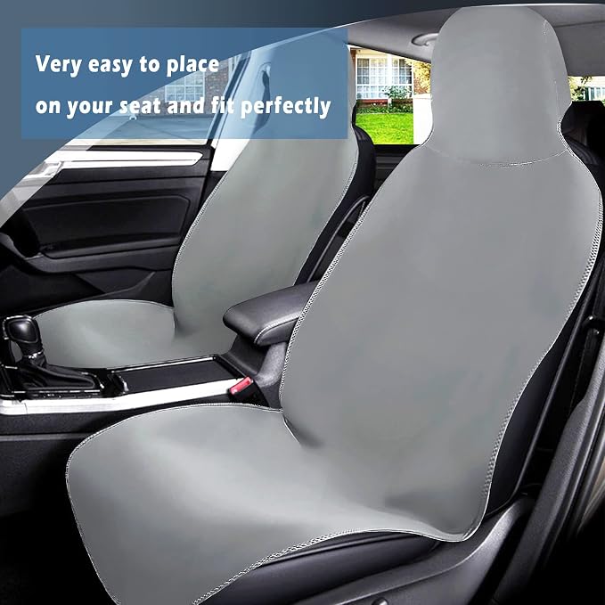 Waterproof Stain Resistant Car Seat Cover for Automotive Van Trucks and SUVs Durable Neoprene Non-Slip Seat Protector with Quick Install Design Perfect for Post Gym Yoga Workout-Grey