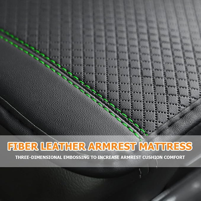 8sanlione Car Armrest Storage Box Mat, Fiber Leather Car Center Console Cover, Car Armrest Seat Box Cover Accessories Interior Protection for Most Vehicle, SUV, Truck, Car (Black/Green)