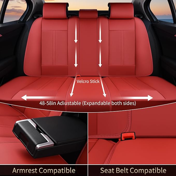 FLORICH Seat Covers, Car Seat Covers Full Set, Luxury Nappa Leather Seat Covers, Breathable and Waterproof Car Seat Protector 5 Seat, Automotive Seat Covers Universal Fit for Most Cars-Red