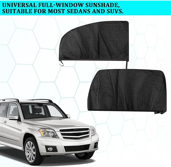 Car Window Sun Shade Cover 4PCS, Breathable Mesh Side Window Sunshade with UV Protection, Privacy Screen, Mosquito Net Curtain, Reduce Sun Glare & Heat, Cover Full Window for Most SUVs Sedans