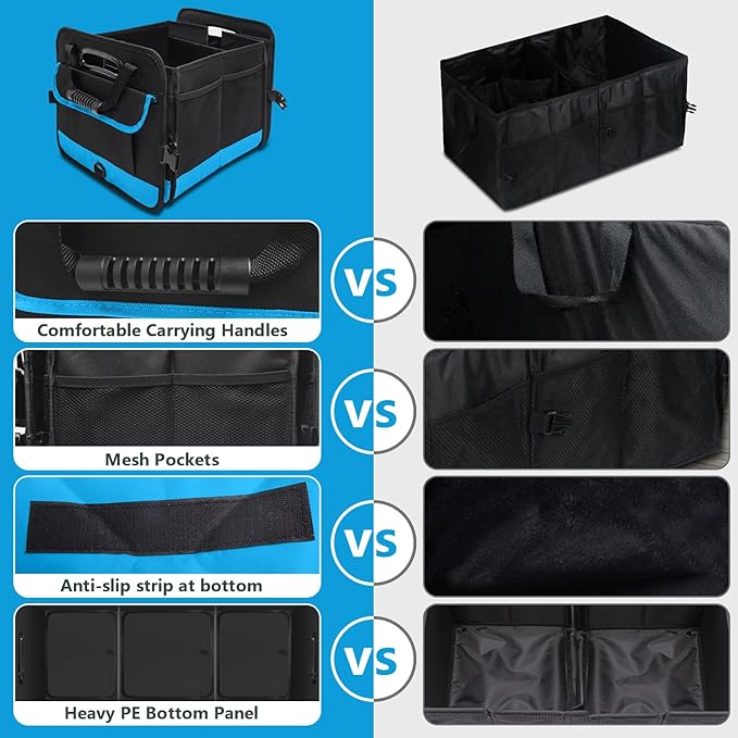 AOPHY Foldable Trunk Organizer for Car SUV Truck 95L | Collapsible storage bin with straps. Waterproof and sturdy. Fits sedans too. Folds flat when not in use. Great for drivers.