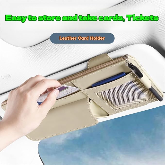 Car Visor Organizer, Multi-Pocket Sunvisor Storage with Sunglass Holder, Document Holder and Visor Card Clip, Fit for AUTO SUV & Truck, Leather Car Accessories Interior (Pink)