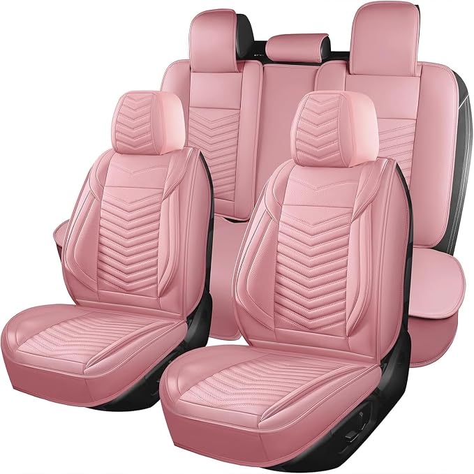 HChengkikz Car Seat Cover, Faux Leather, Waterproof (Pink) | Easy Maintenance, Airbag Compatible, Universal Fit For Most SUVs Trucks Pick-ups Sedans