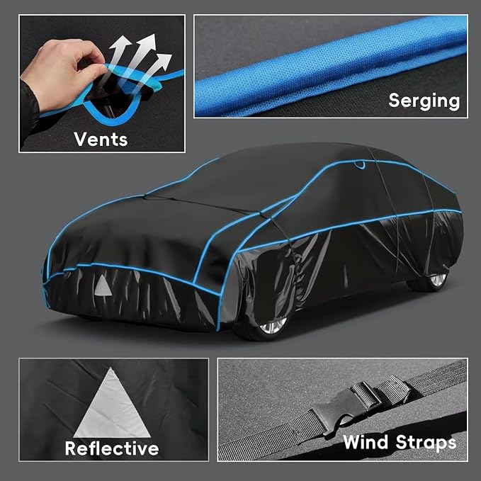 Hail Protector Car Cover, Outdoor Anti Hail Car Covers Thick Multi-Layered EVA, Hail Proof Car Cover All Weather, Hail Protection Padded Fit Large Sedan/Coupe (Length 209 to 218 inch)