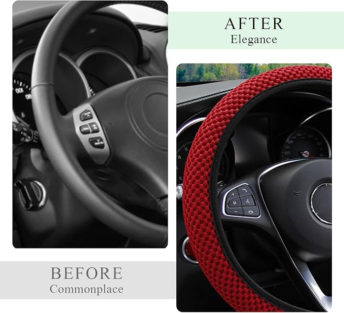 Yourkar Elastic Steering Wheel Cover, 15"×15" Comfy Breathable Stretch Steering Wheel Protector, Ice-Silk Cloth Polyester Steering Wheel Cover for Men Women, Car Accessories (Wine Red)