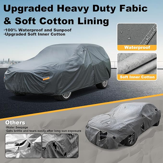 GUNHYI Multi-Layer Large SUV Car Cover Waterproof All Weather Heavy Duty, Universal Fit Cadillac Escalade ESV, Chevrolet Chevy Suburban, Ford Expedition Max, GMC Suburban, Lincoln Navigator LWB etc.