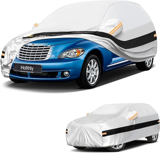 10 Layers SUV Car Cover Custom Fit for Chrysler PT Cruiser (2000-2010), Waterproof All Weather for Automobiles, Outdoor Full Cover Sun Dust Rain Protection with Cotton. Silver