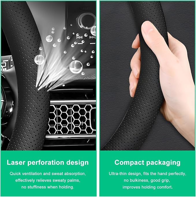 Car Steering Wheel Cover, 15" Breathable Leather Auto Wheel Protector with Comfortable Grip, Non-Slip Perforated Steering Wheel Protective Cover for SUV Truck Sedan Van (Red)