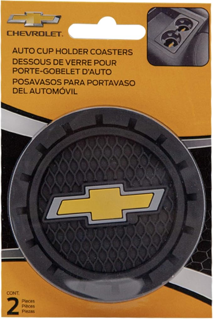 Plasticolor 000648R01 Chevrolet Bowtie Gold Cup Holder Coaster, Black
