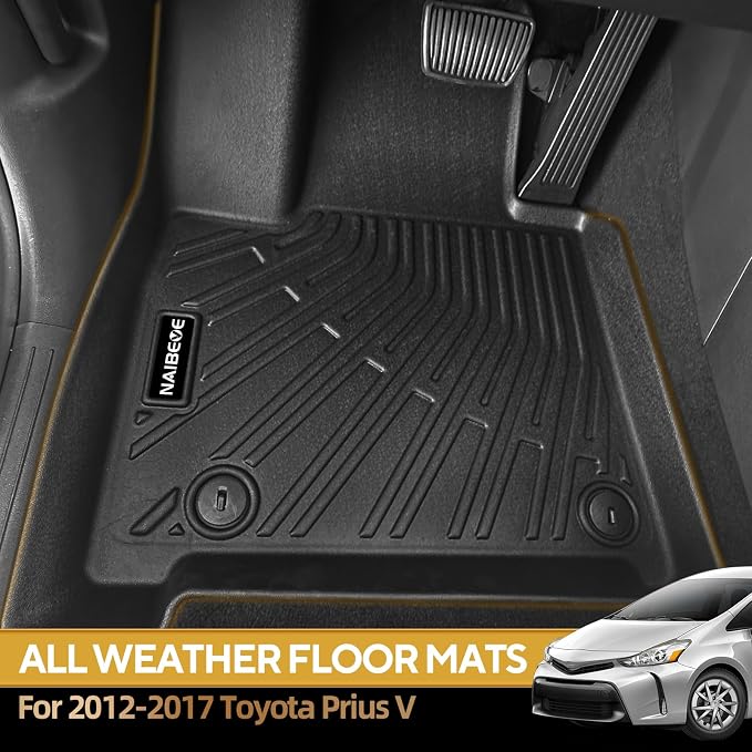Naibeve Floor Mats for 2012-2017 Toyota Prius V - All Weather Custom for Toyota Prius V Floor Mats & Cargo Mat Waterproof Interior Accessories