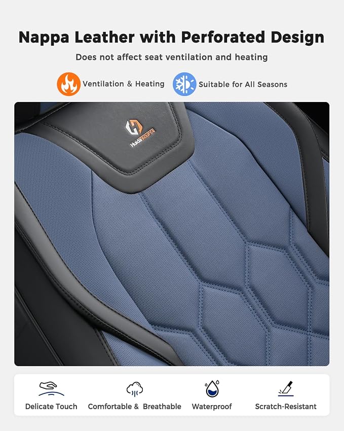 Huidasource Car Seat Covers, Universal Fit for Cars SUV Trucks, Black&Blue | Full Coverage Leather Seat Cover, Airbag, Cupholder Compatible, Seat Function Retain, Easy Install with Velcro