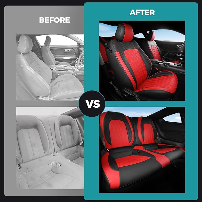 Custom for Ford Mustang Coupe Seat Covers 2015-2025 - Custom-Fit Full Set Faux Leather Car Seat Covers for Mustang Coupe Fastback GT/V6/EcoBoost 2015 2016 2017 2018 2019 2020 2021 2022 2023 2024 2025