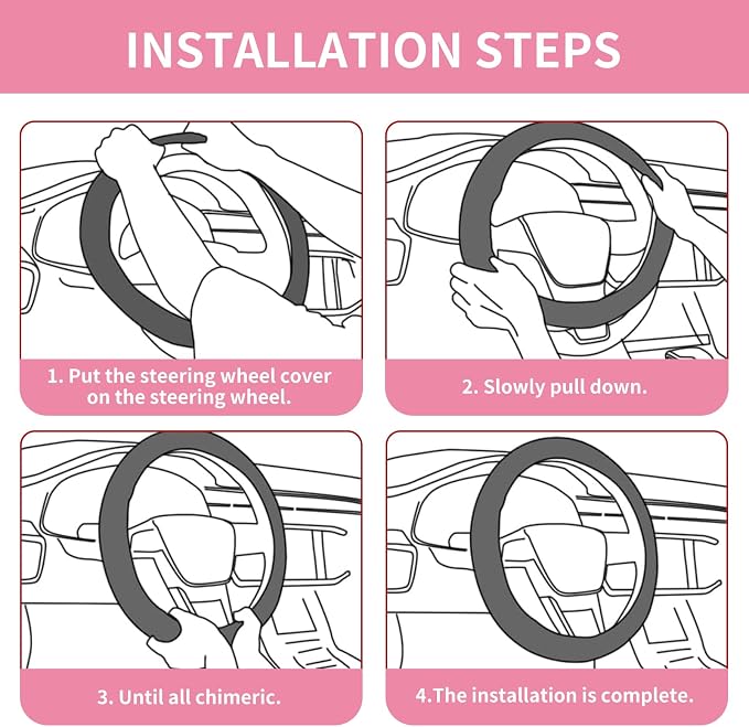 15 Inch Leather Steering Wheel Cover, Automotive Accessories Breathable Anti-Slip Elastic Soft Wheel Protector, Fit for Most SUVs Trucks and RVs (Pink)