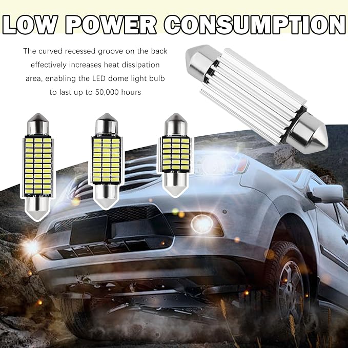 42PCS Upgrade LED Dome Light Bulb Kit,6000K White 12V LED Car Lights Interior Kit with 28mm/31mm/36mm/41mm/BA9S/T5/T10,Plug & Play Dome Light for Car Door/Trunk/License Plate