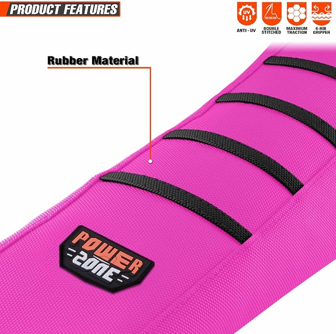 Motorcycle Universal Seat Cover Non-Slip Rubber Striped Gripper Soft Sewing for CRF WR WRF RMZ YZF SXF EXC EXC XC SX CR KLX Dirt Pit Bike Motocross Off Road (Pink)