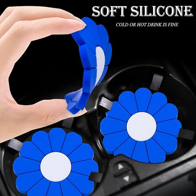 4-Pack Car Cup Holder Coaster Inserts, Daisy Shape, 2.75 Inch Non-Slip Silicone Cup Holder Insert, Universal Non-Slip Cup Holders, Car Accessories Interior for Women and Man (Deep Blue)