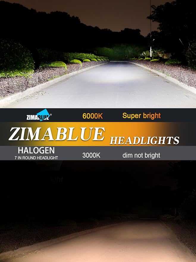 ZIMABLUE 7 inch led Headlight Chrome Round Projector 7 inch Halo led Headlight H6024 DOT Approved Hi/Lo Beam DRL Amber Turn Signal Compatible with Jeep Wrangler JK TJ CJ Compatible with Chevy miata