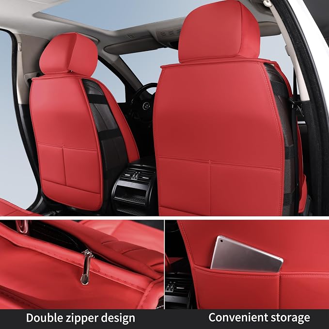 HChengkikz Car Seat Cover, Waterproof Faux Leather (Red) | Easy Maintenance, Airbag Compatible, Universal Fit For Most SUVs Trucks Pick-ups Sedans